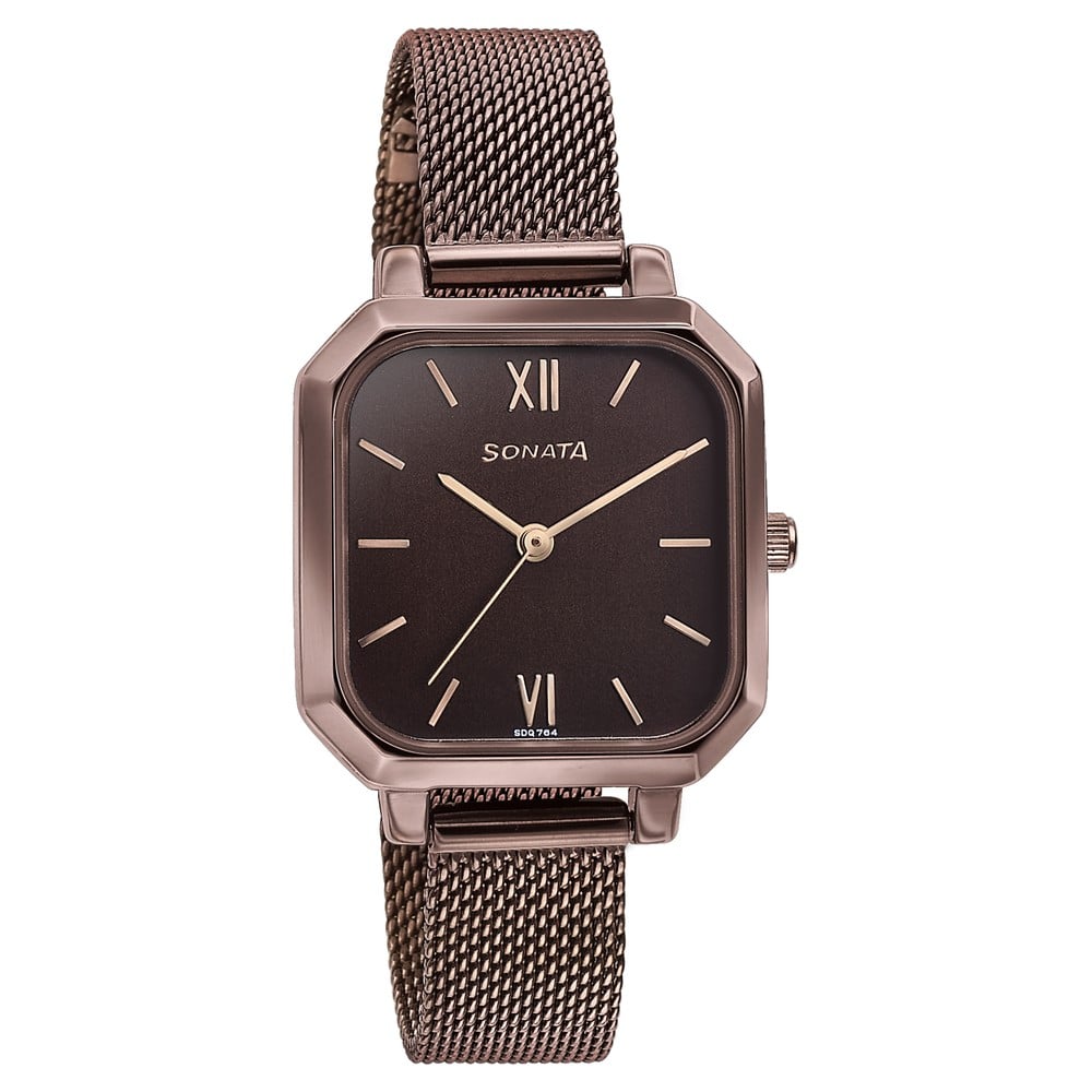 Sonata Modern Edit Quartz Analog Brown Dial Brown Stainless Steel Strap Watch For Women (2)