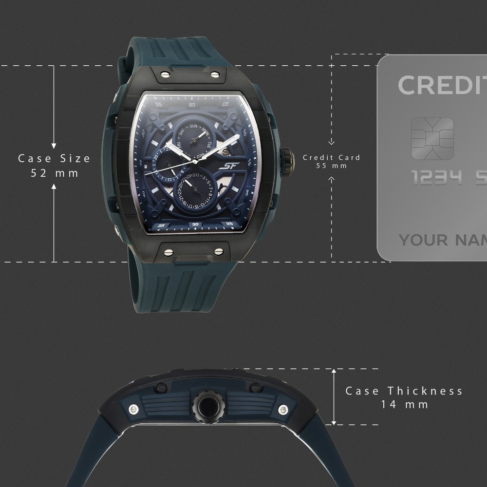 SF Maiden Voyage Sport Watch - Blue Dial & Strap - Tonneau Shaped Case with Multifunction movement (4)