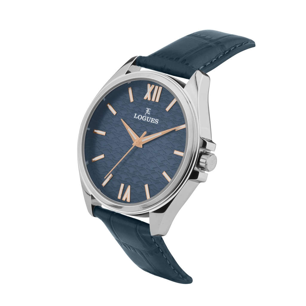 Logues Quartz Analogue Blue Dial Blue Leather Strap Watch For Men (2)