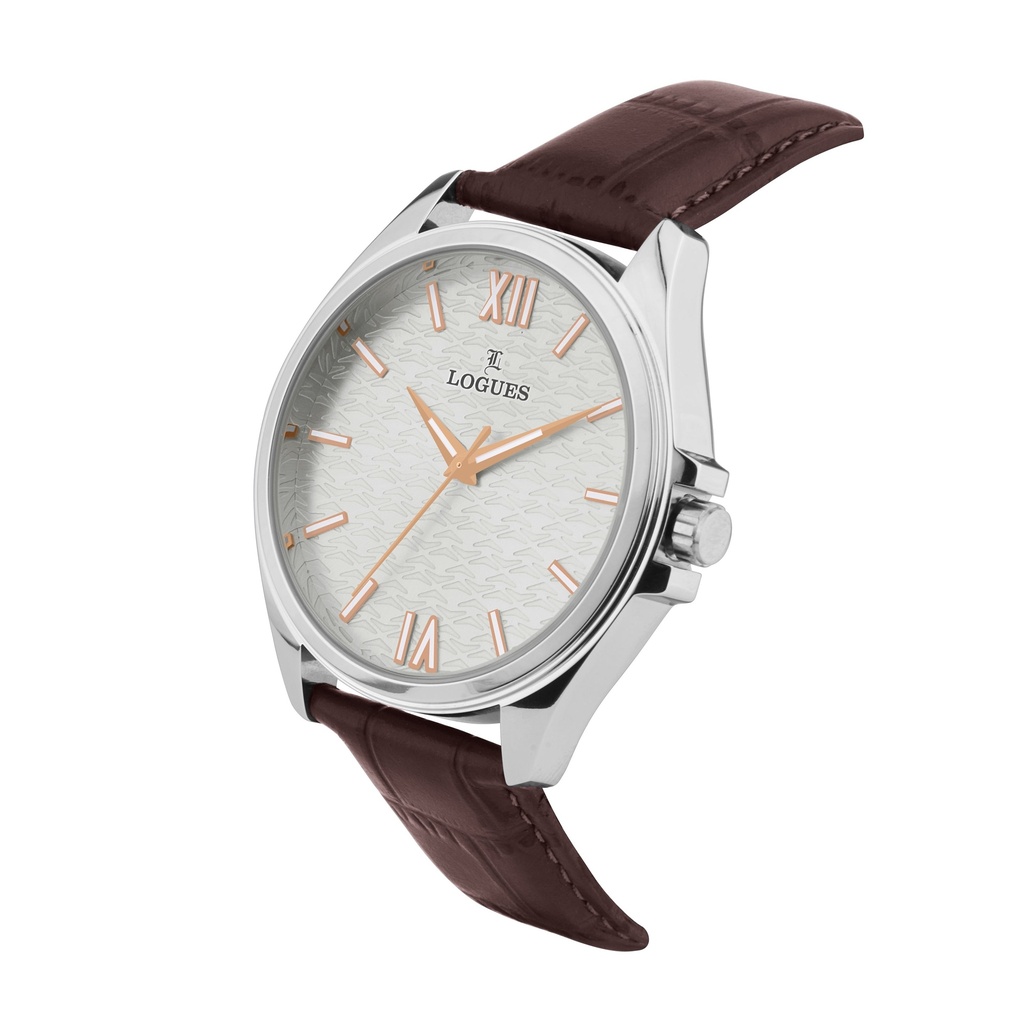 Logues Quartz Analogue Silver Dial Brown Leather Strap Watch For Men (2)