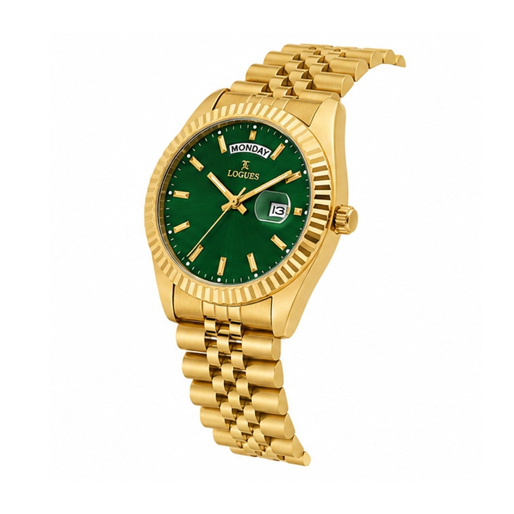 Logues Quartz Analogue Green Dial Gold Metal Strap Watch For Men (2)