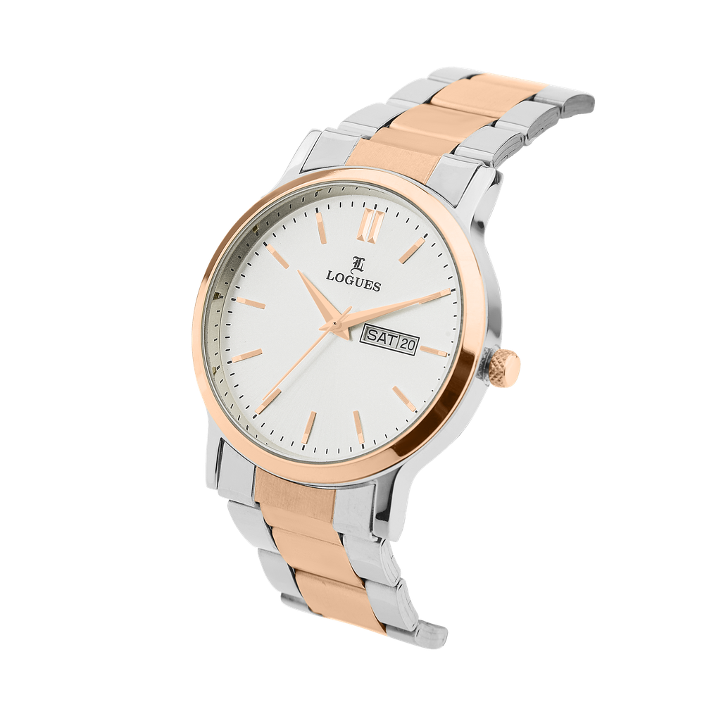 Logues Quartz Analogue Silver Dial Rose Two Tone Metal Strap Watch For Men (2)