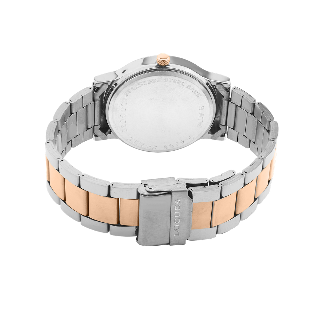 Logues Quartz Analogue Silver Dial Rose Two Tone Metal Strap Watch For Men (3)