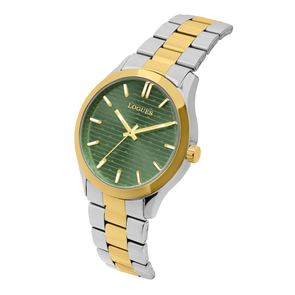 Logues Quartz Analogue Green Dial Gold Two Tone Metal Strap Watch For Men (2)
