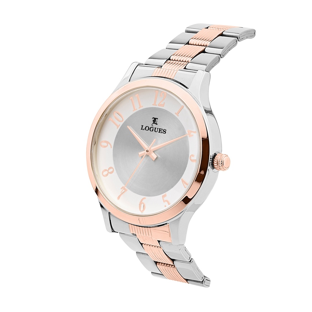 Logues Quartz Analogue Silver Dial Rose Two Tone Metal Strap Watch For Men (2)