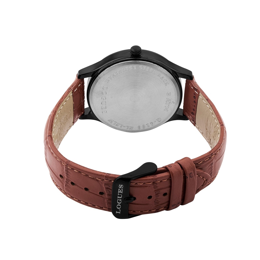 Logues Quartz Analogue Black Dial Tan Leather Strap Watch For Men (3)