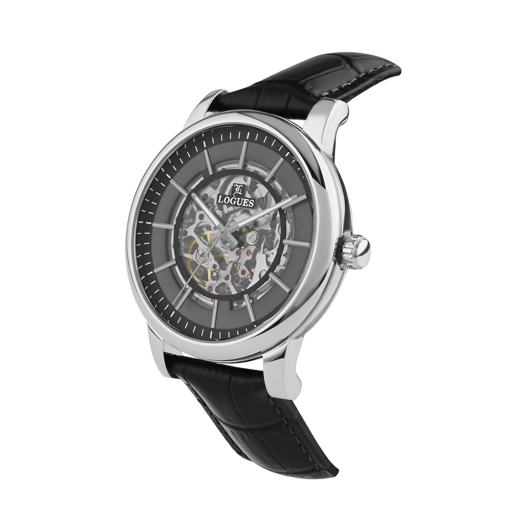Logues Automatic Analogue Grey Dial Black Leather Strap Watch For Men (2)