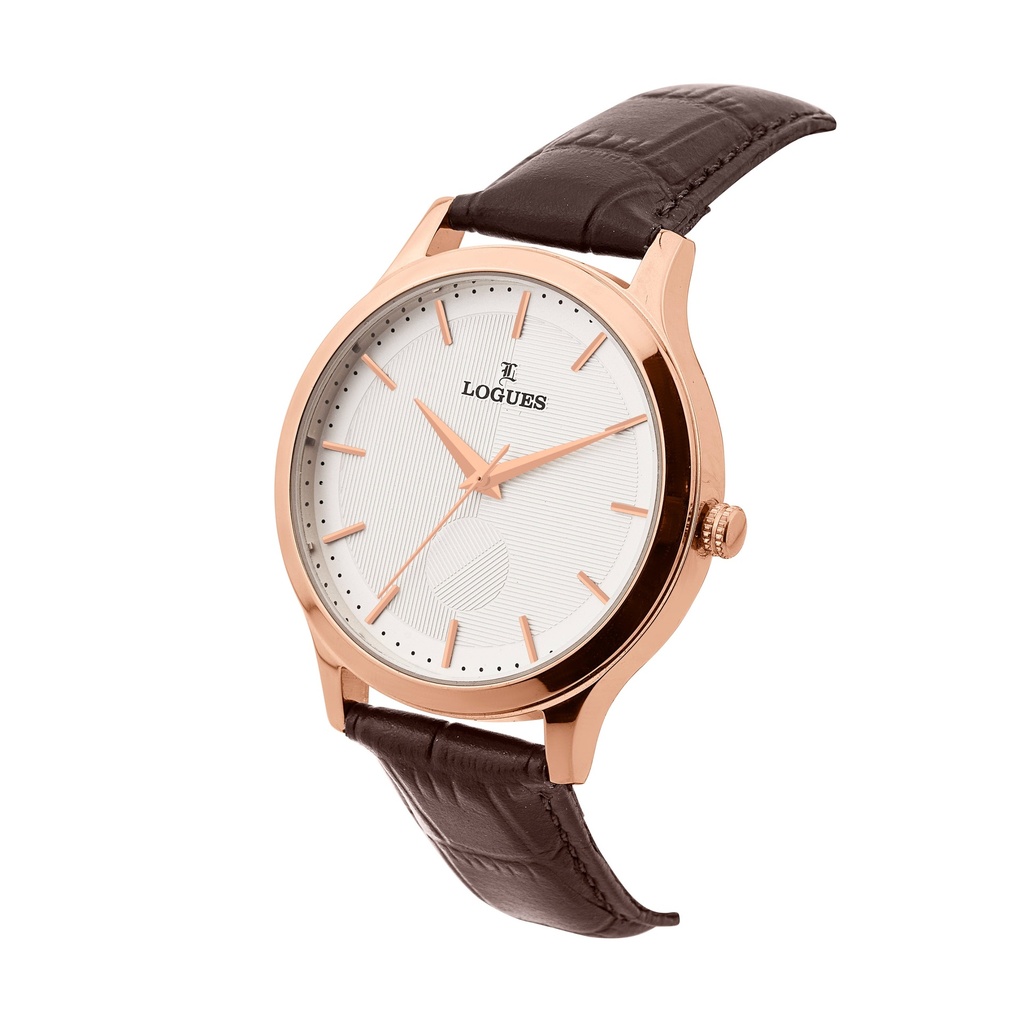 Logues Quartz Analogue Silver Dial Brown Leather Strap Watch For Men (2)