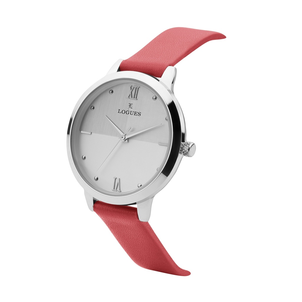 Logues Quartz Analogue Silver Dial Red Leather Strap Watch For Women (2)