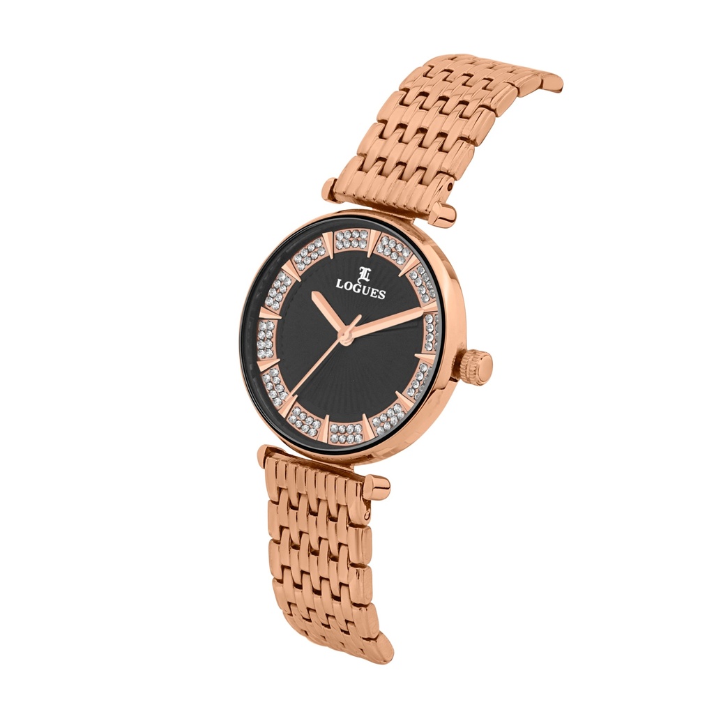Logues Quartz Analogue Black Dial Rose Metal Strap Watch For Women (2)