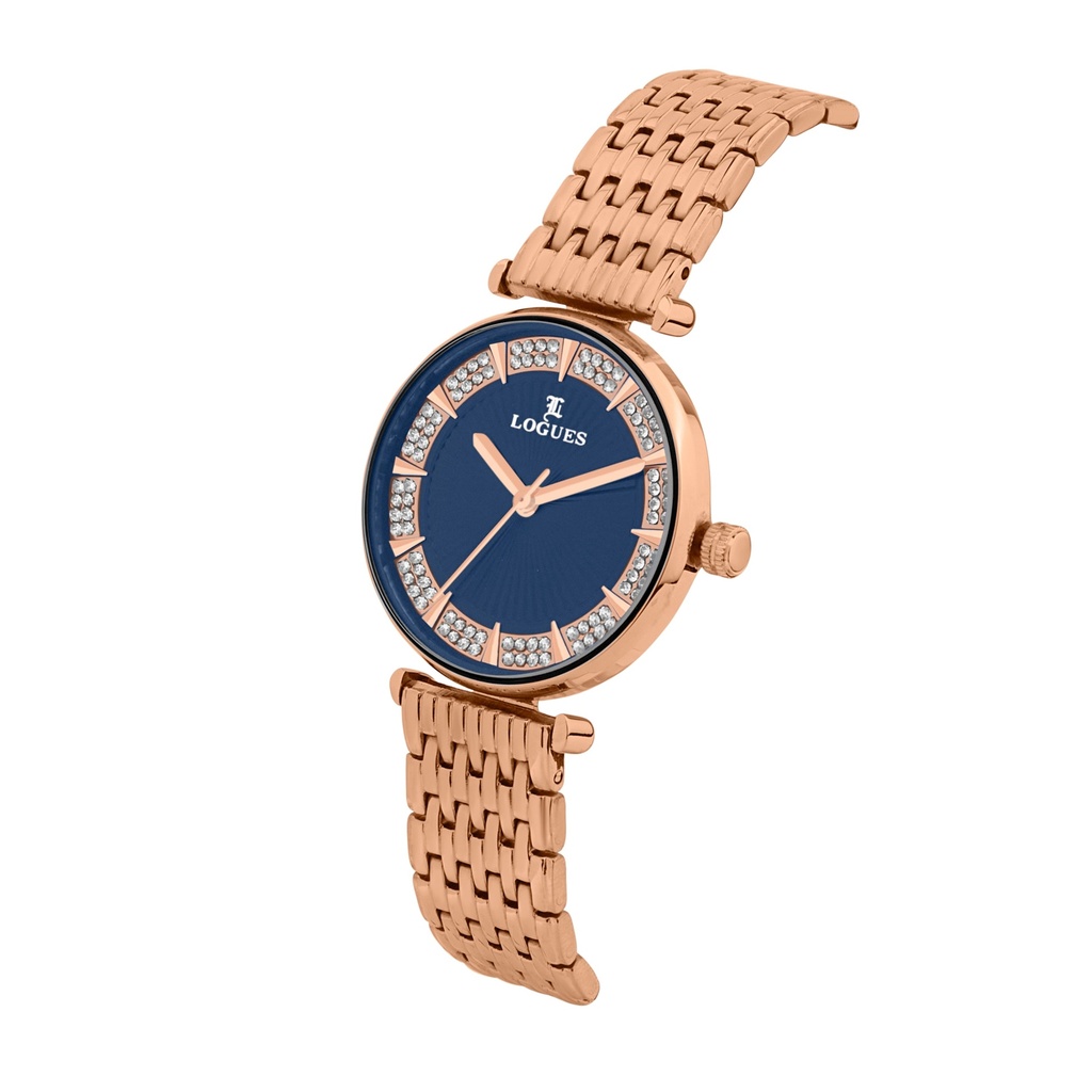 Logues Quartz Analogue Blue Dial Rose Metal Strap Watch For Women (2)