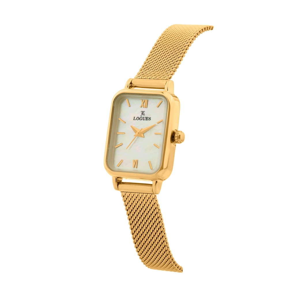 Logues Quartz Analogue Silver Dial Gold Mesh Strap Watch For Women (2)