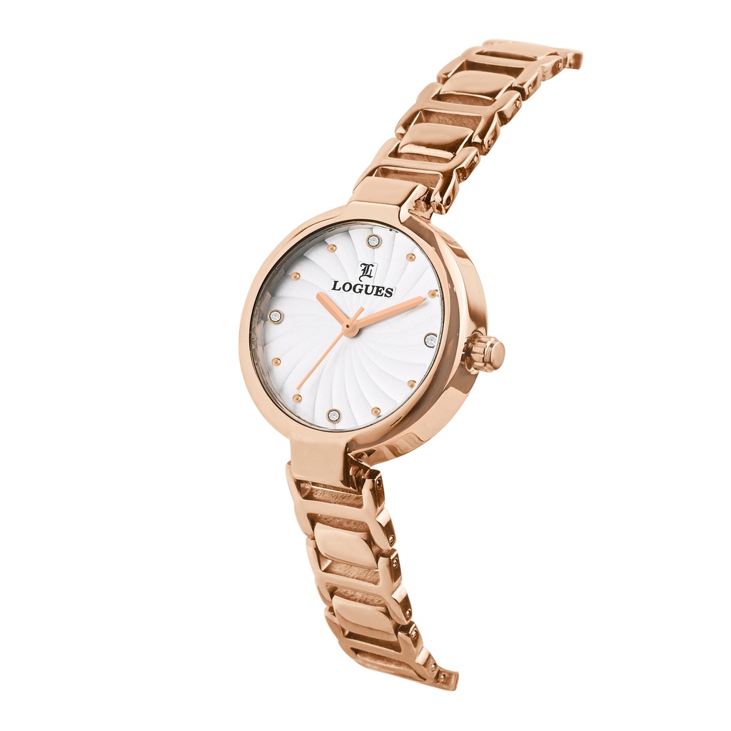 Logues Quartz Analogue Silver Dial Rose Metal Strap Watch For Women (2)