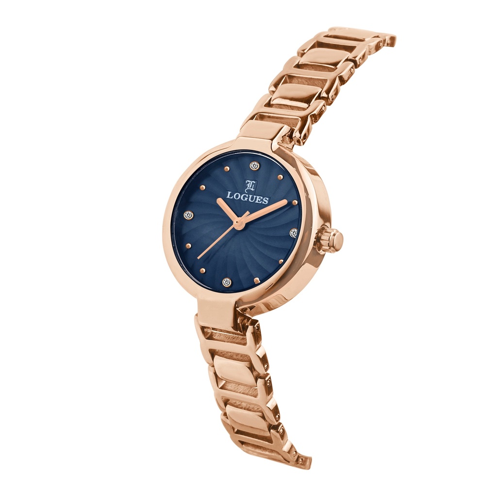Logues Quartz Analogue Blue Dial Rose Metal Strap Watch For Women (2)
