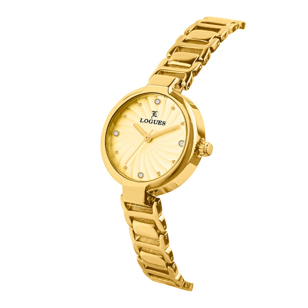 Logues Quartz Analogue Gold Dial Gold Metal Strap Watch For Women (2)