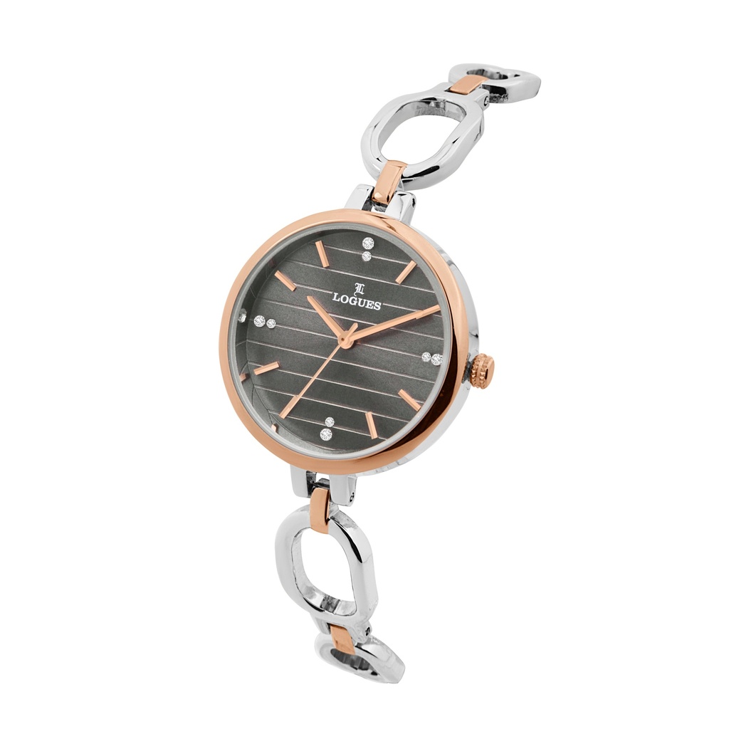 Logues Quartz Analogue Grey Dial Rose Two Tone Metal Strap Watch For Women (2)