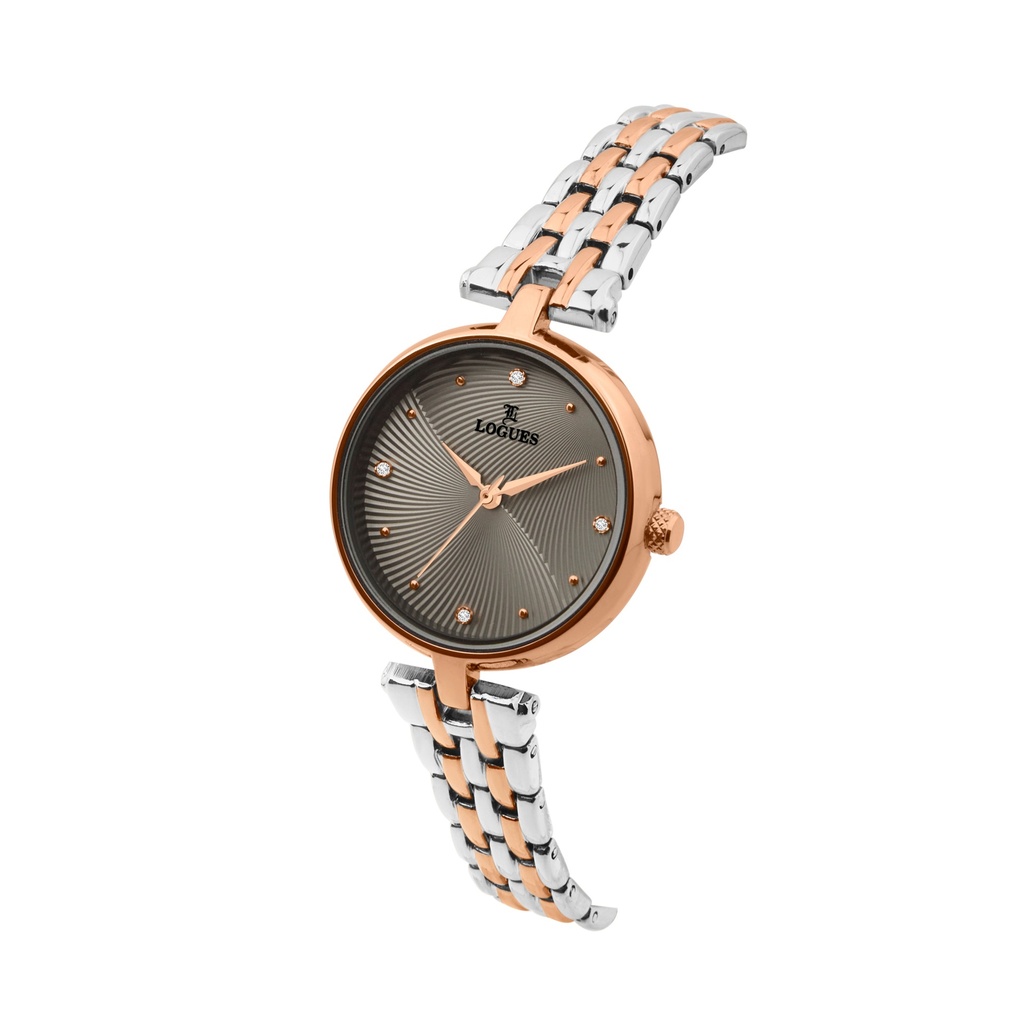 Logues Quartz Analogue Grey Dial Rose Two Tone Metal Strap Watch For Women (2)