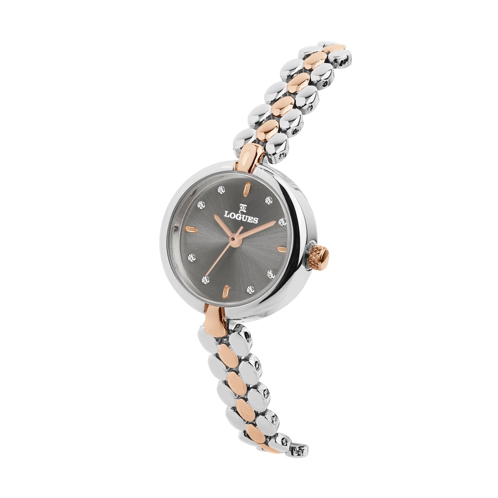 Logues Quartz Analogue Grey Dial Rose Two Tone Metal Strap Watch For Women (2)