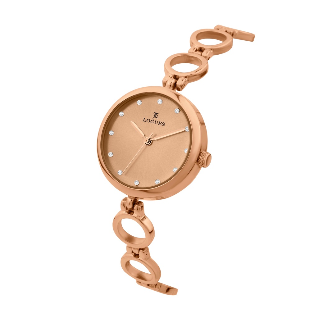 Logues Quartz Analogue Rose Dial Rose Metal Strap Watch For Women (2)