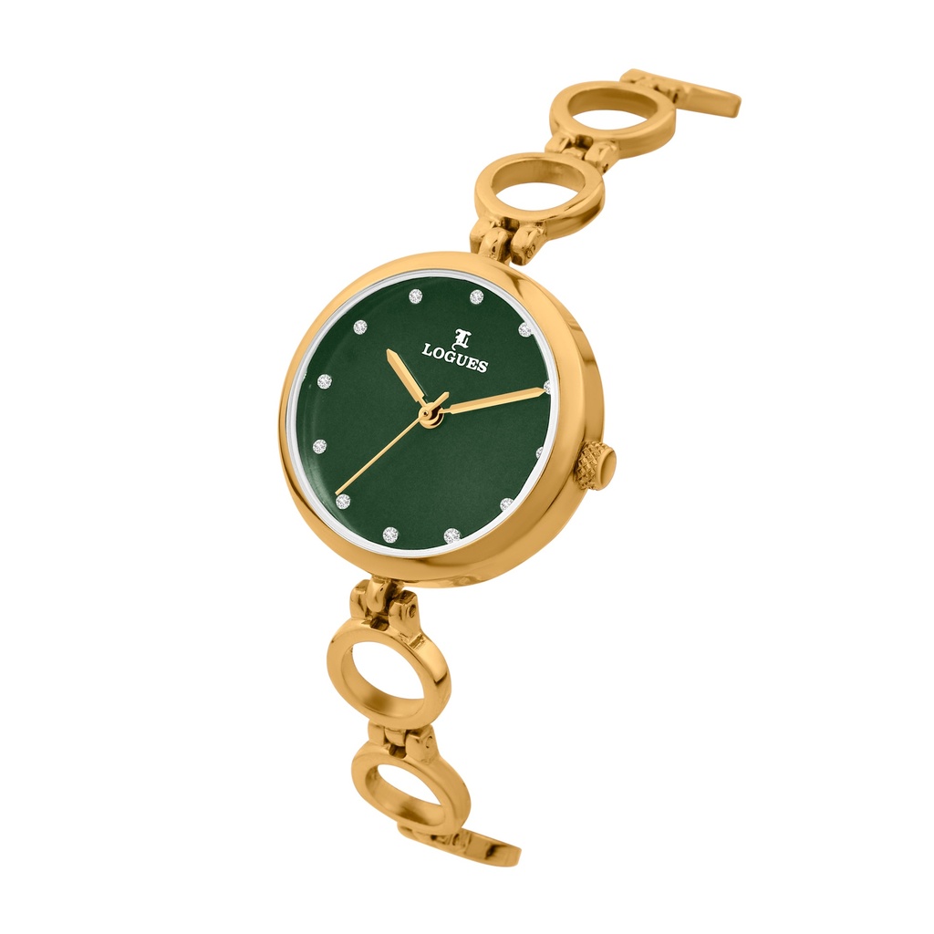 Logues Quartz Analogue Green Dial Gold Metal Strap Watch For Women (2)