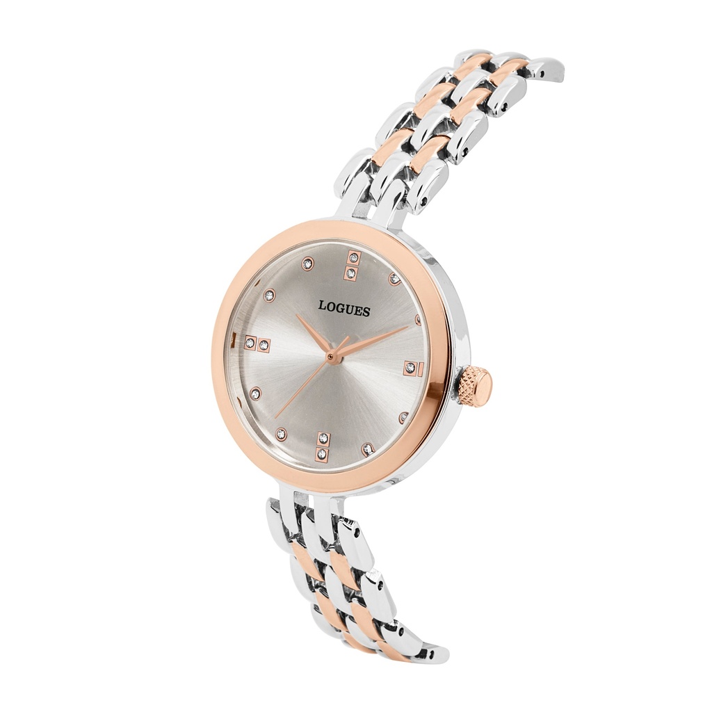 Logues Quartz Analogue Silver Dial Rose Two Tone Metal Strap Watch For Women (2)