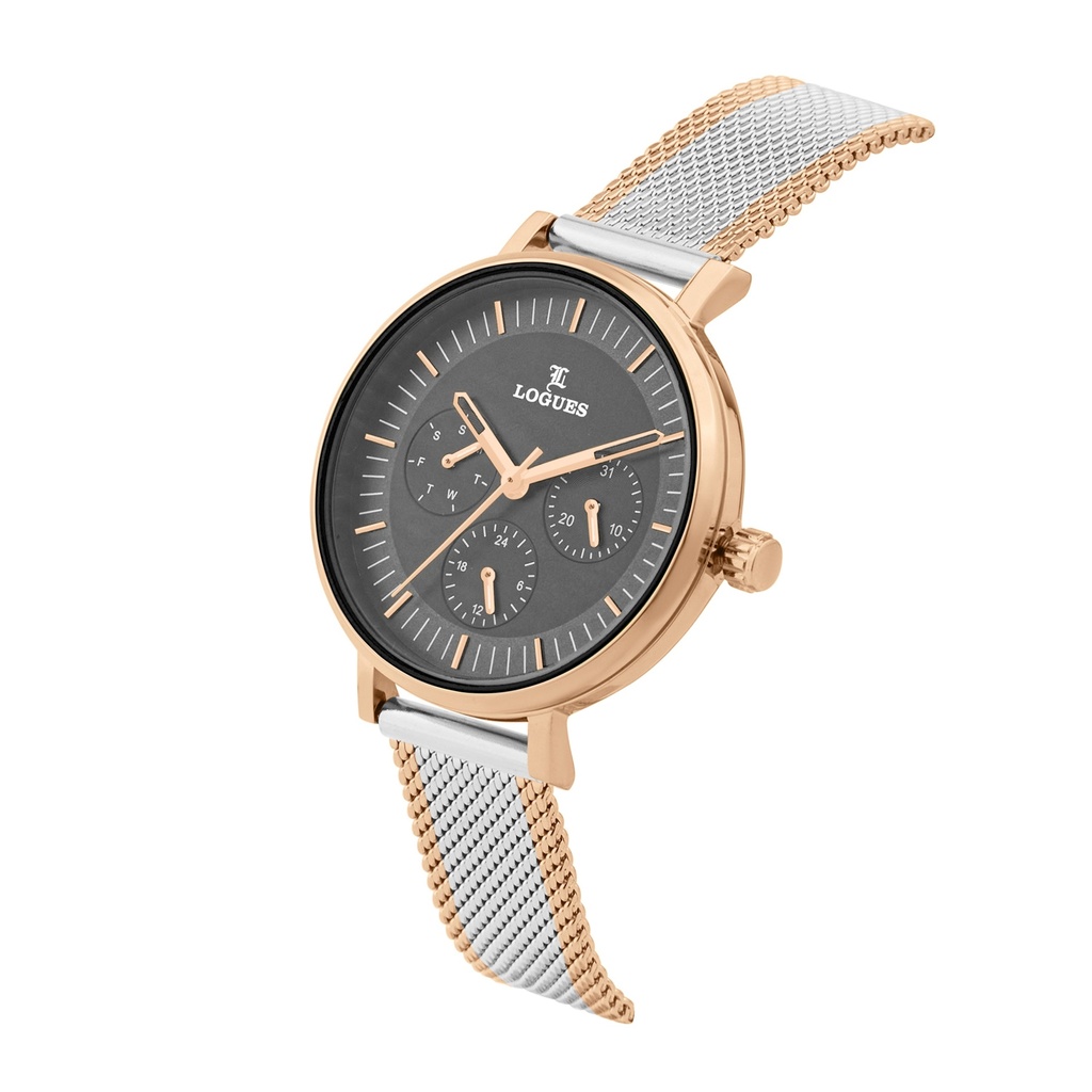 Logues Quartz Analogue Black Dial Rose Mesh Strap Watch For Women (2)