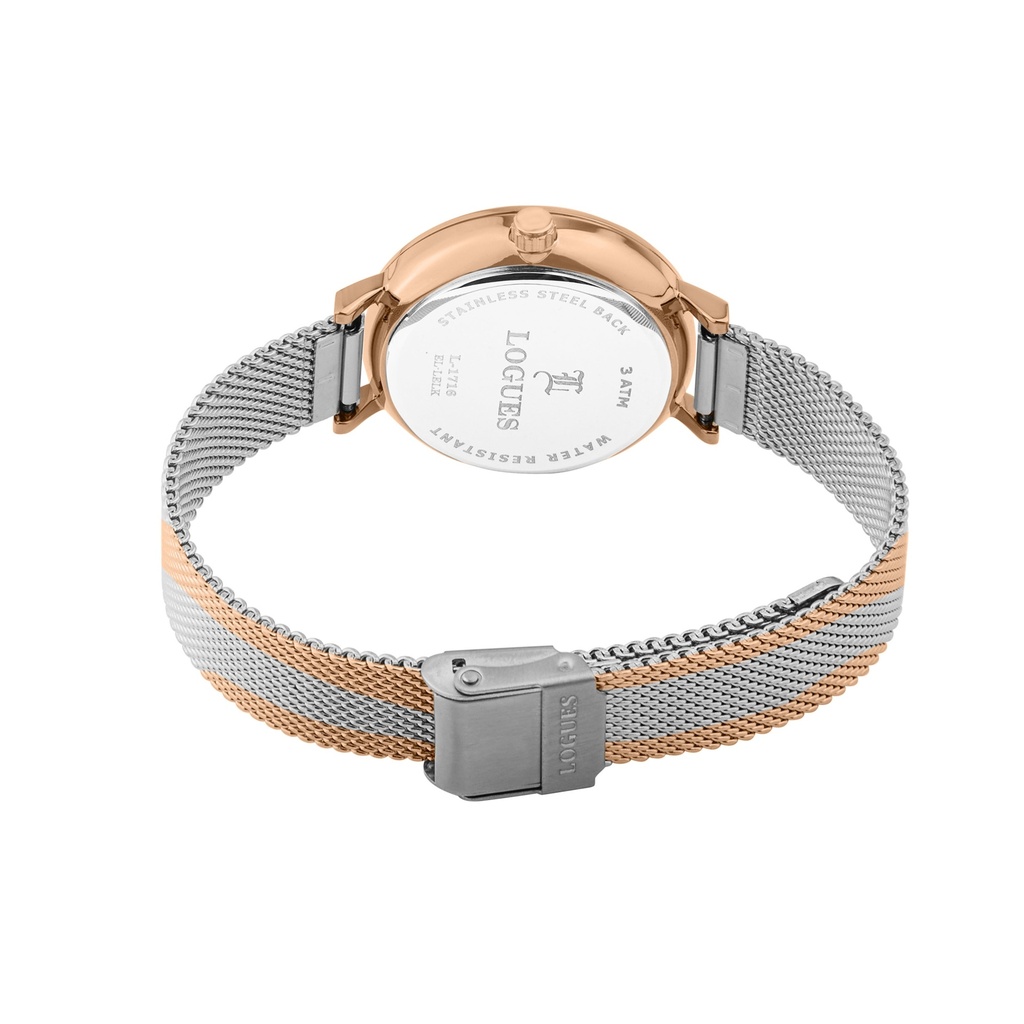 Logues Quartz Analogue Black Dial Rose Mesh Strap Watch For Women (3)