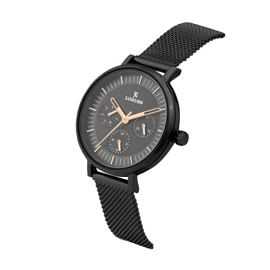 Logues Quartz Analogue Black Dial Black Mesh Strap Watch For Women (2)