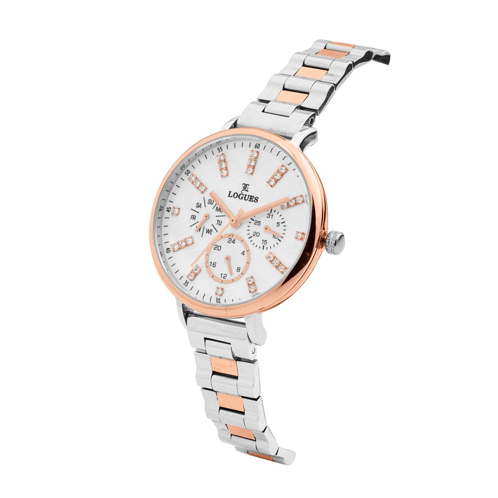 Logues Quartz Analogue Silver Dial Rose Two Tone Metal Strap Watch For Women (2)