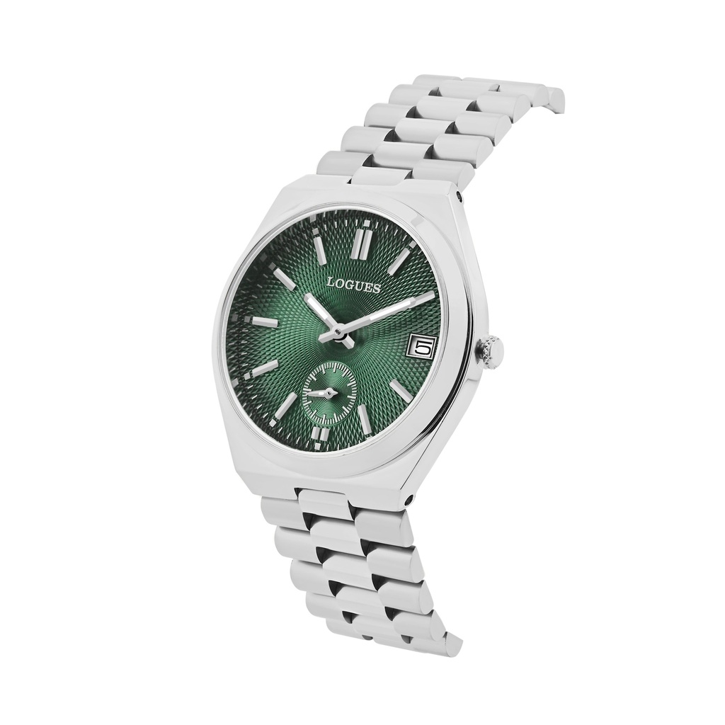Logues Quartz Analogue Green Dial Steel Metal Strap Watch For Men (2)