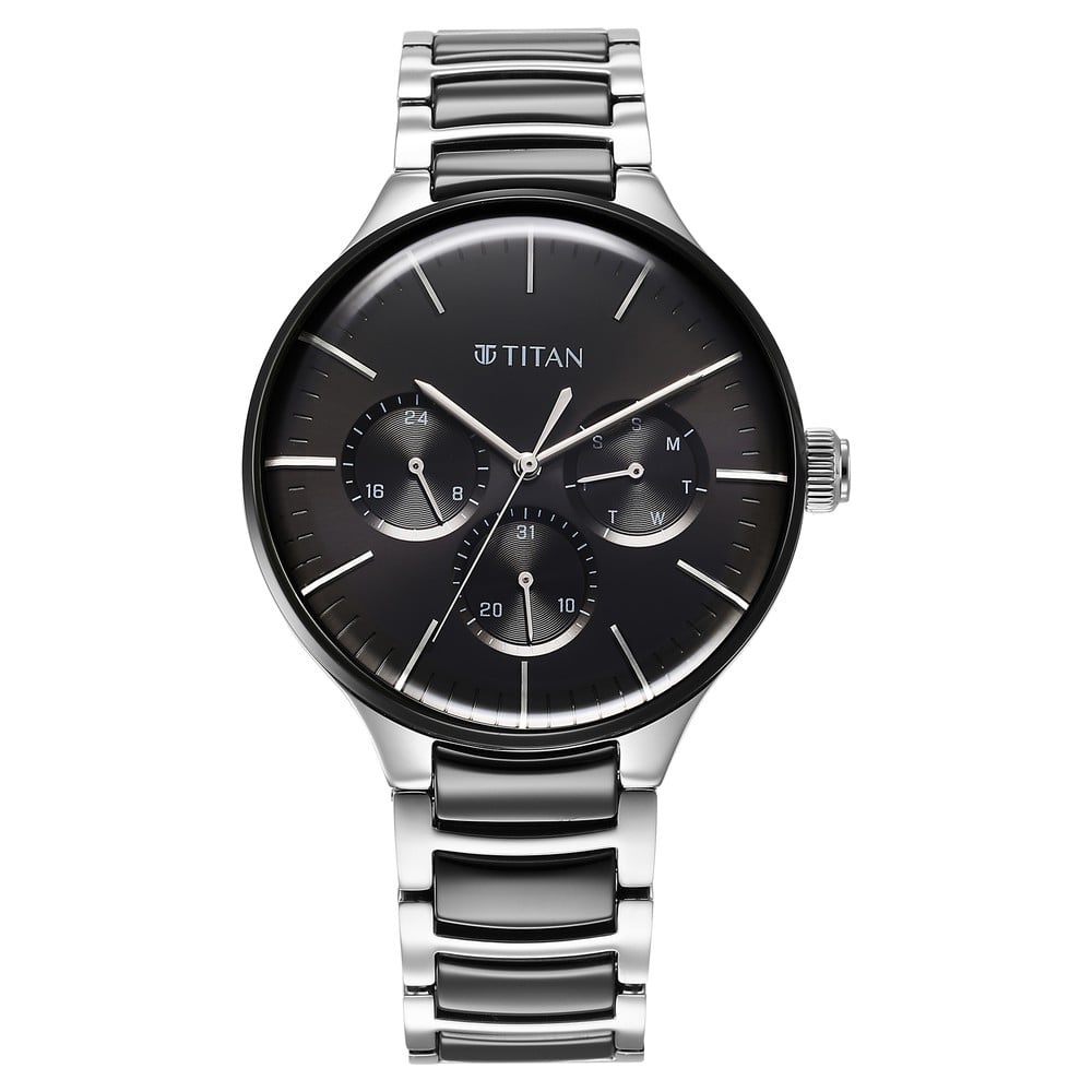 Titan Ceramic Fusion Multifunction Black Dial Stainless Steel With Ceramic Links Strap Watch For Men (2)