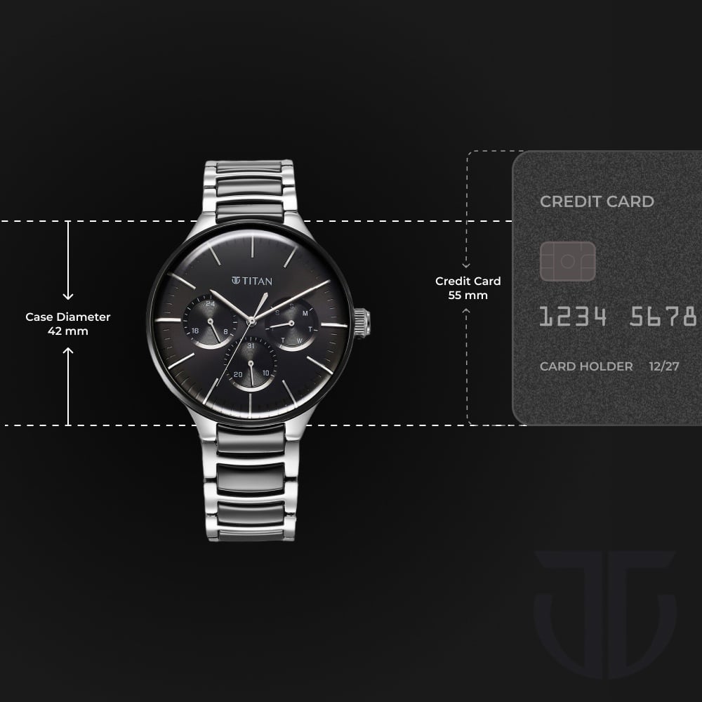 Titan Ceramic Fusion Multifunction Black Dial Stainless Steel With Ceramic Links Strap Watch For Men (3)