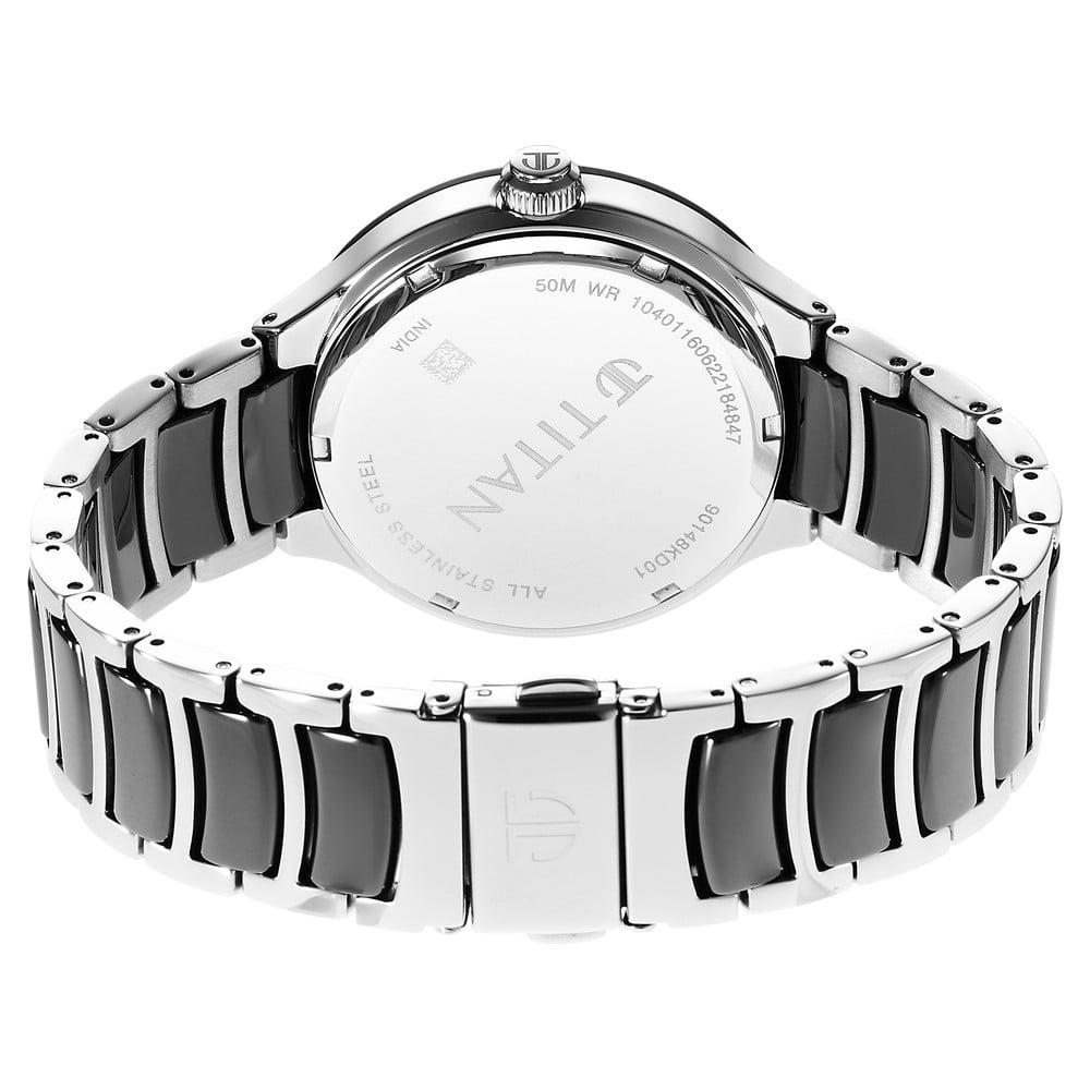 Titan Ceramic Fusion Multifunction Black Dial Stainless Steel With Ceramic Links Strap Watch For Men (6)
