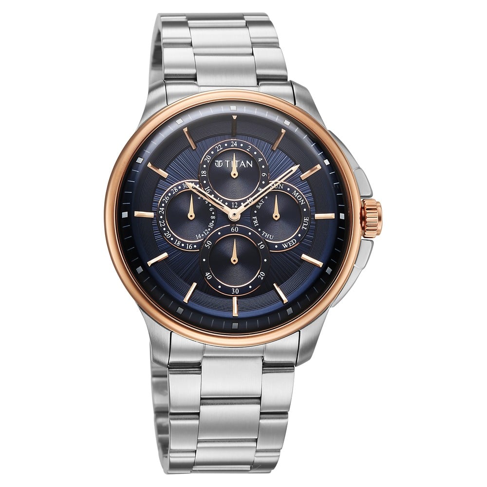 Titan Classique Four Eye Multifunction Analog with Blue Dial Silver Stainless Steel Strap Watch for Men (2)