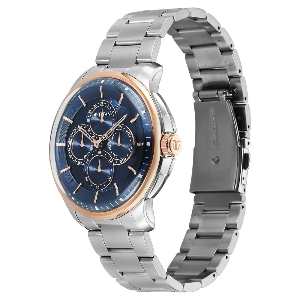 Titan Classique Four Eye Multifunction Analog with Blue Dial Silver Stainless Steel Strap Watch for Men (3)