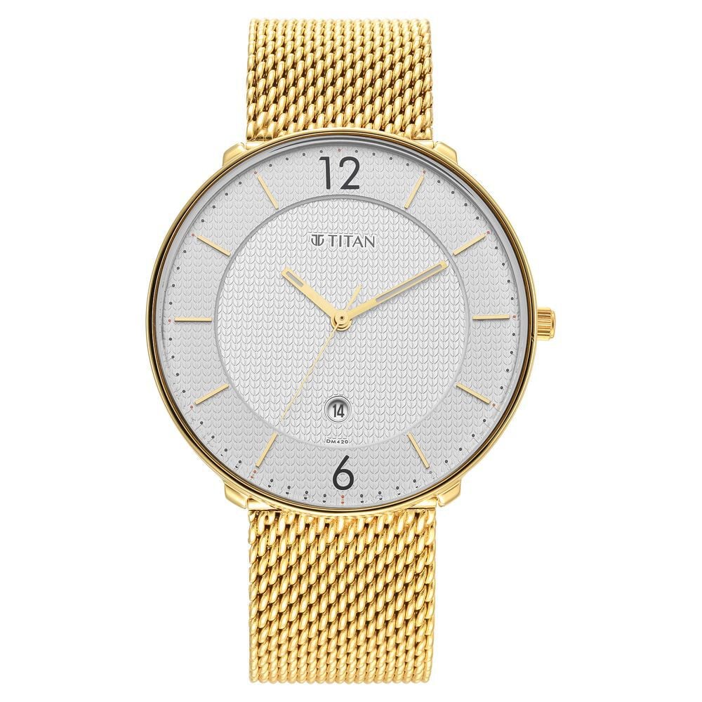 Titan Black and Gold Quartz Analog with Date Silver Dial Stainless Steel Strap Watch for Men