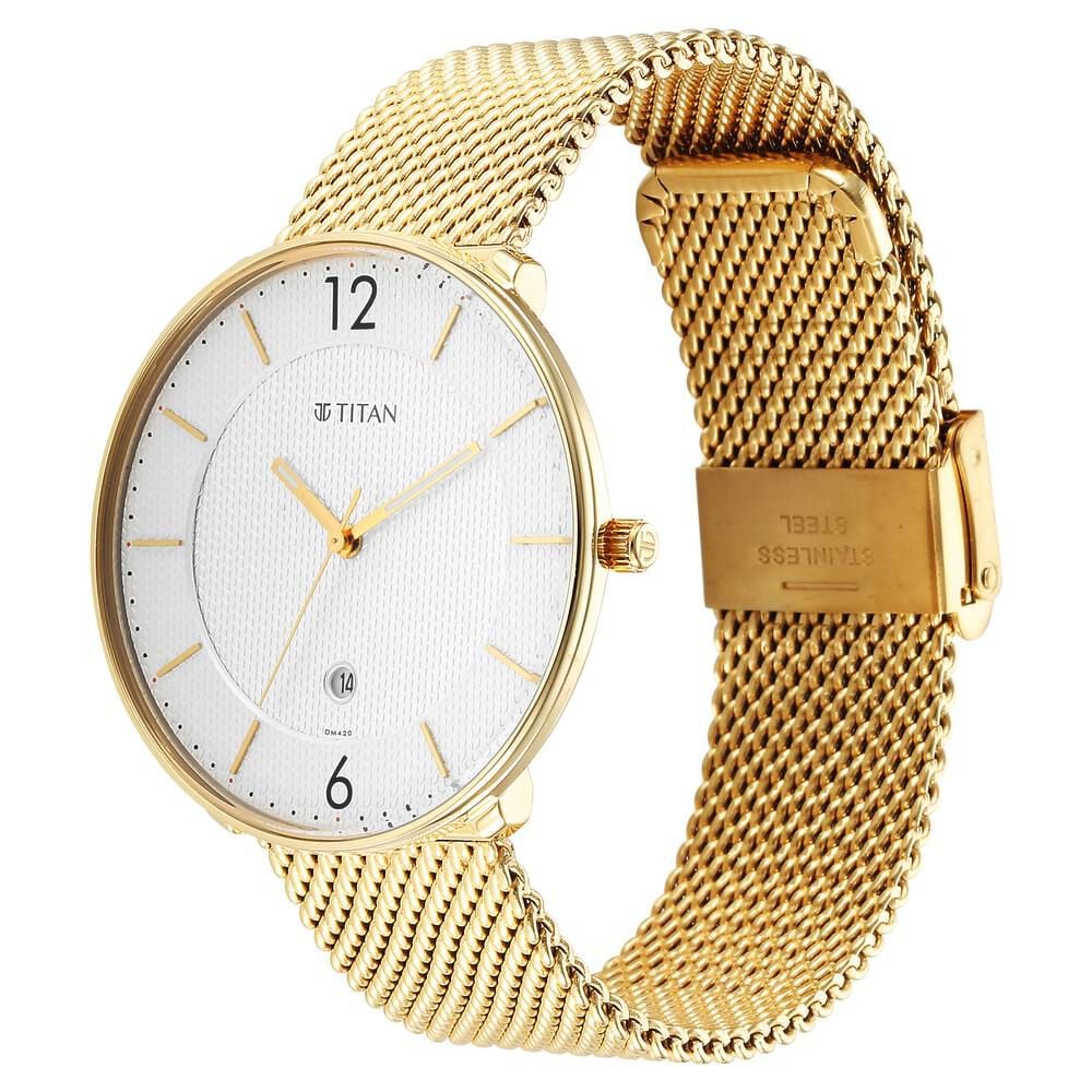 Titan Black and Gold Quartz Analog with Date Silver Dial Stainless Steel Strap Watch for Men