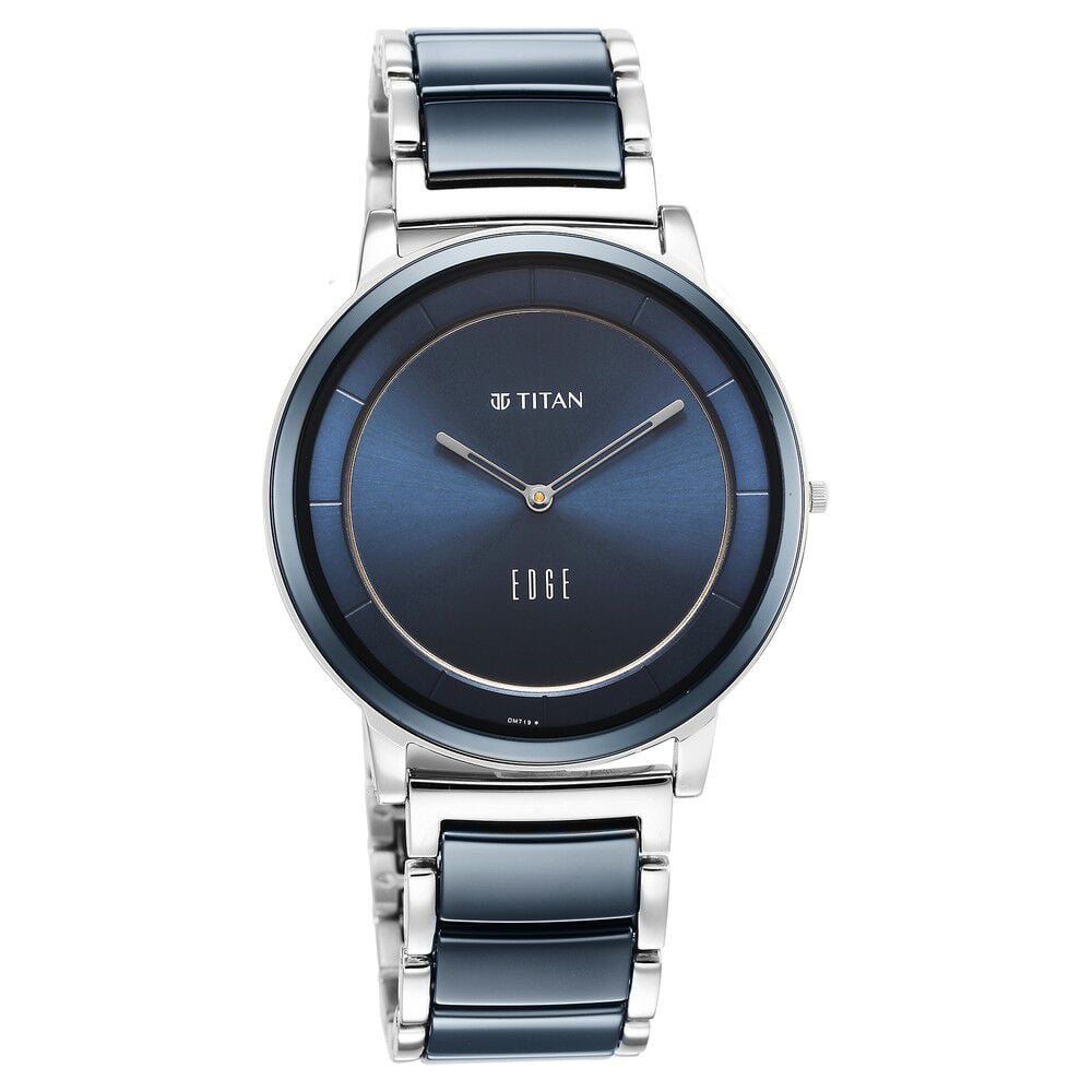 Titan Edge Fusion Slim Two-Toned Steel And Ceramic Strap Blue Dial Analog Watch for Men
