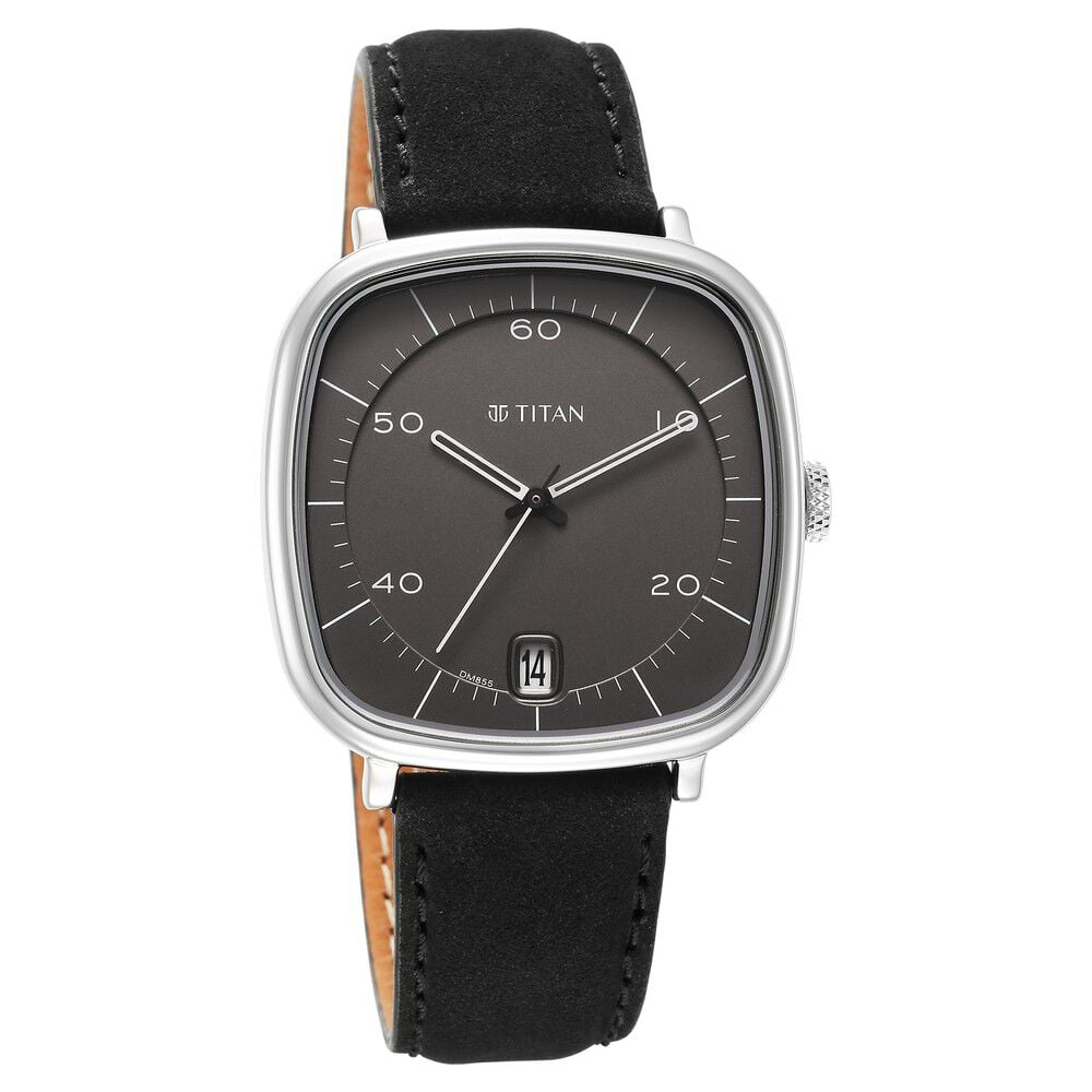 Titan Neo Curve Quartz Analog with Date Anthracite Dial Black Leather Strap Watch for Men