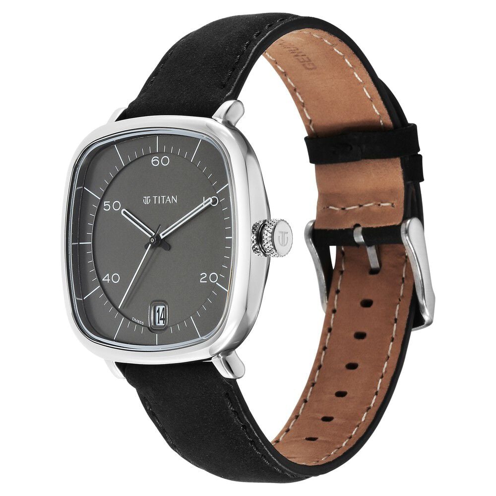 Titan Neo Curve Quartz Analog with Date Anthracite Dial Black Leather Strap Watch for Men