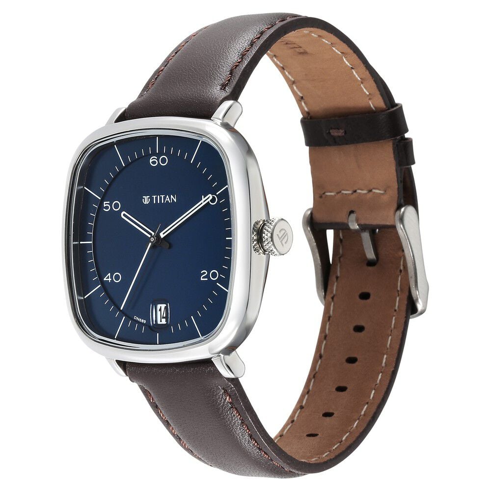 Titan Neo Curve Quartz Analog with Date With Date Blue Dial Brown Leather Strap Watch for Men