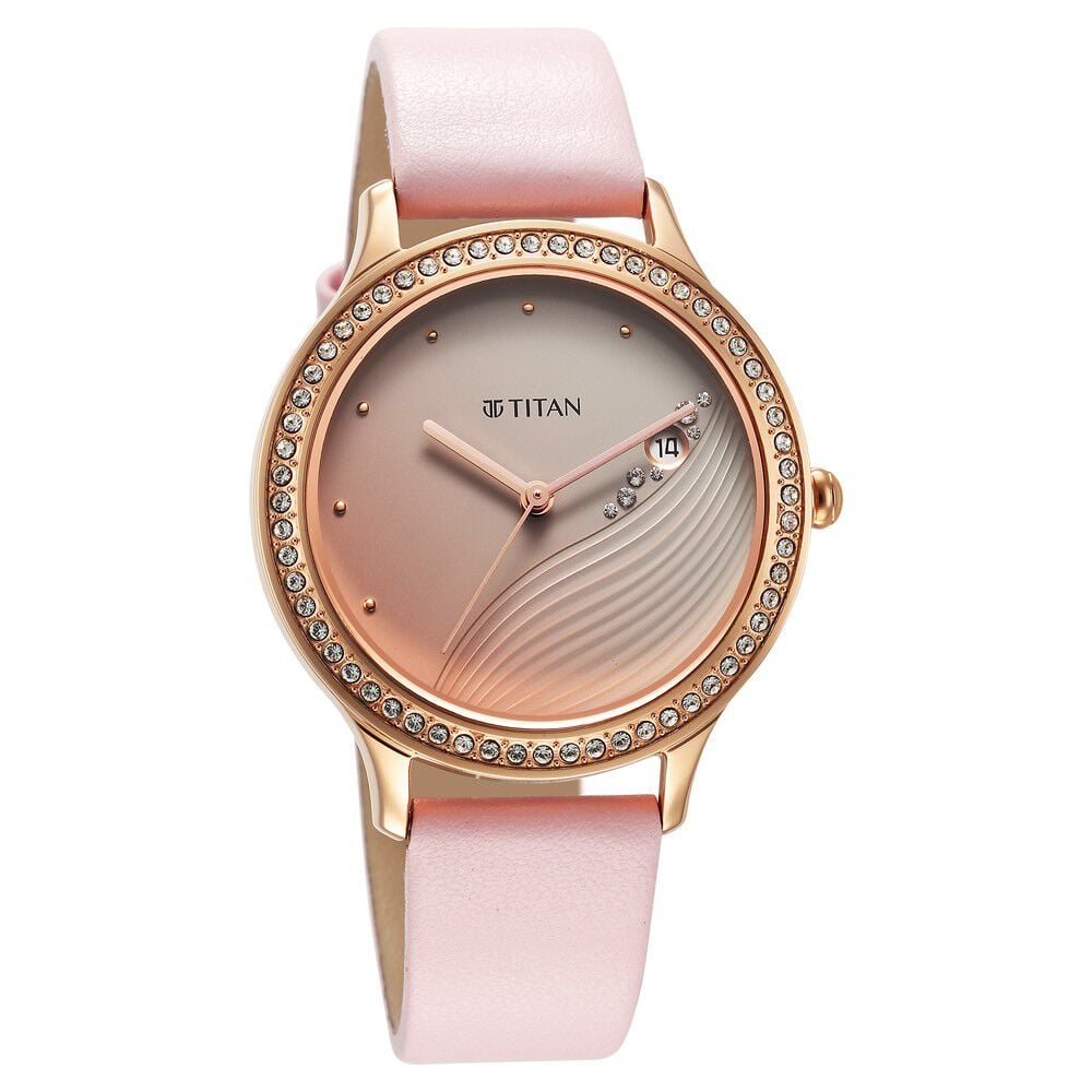 Titan Purple Glam It Up Pink Dial Analog with Date Strap Watch for Women