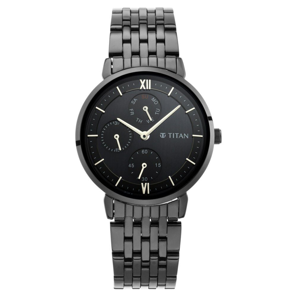 Titan Women's Regal: Roman Numeral Black Dial & Metal Strap Watch