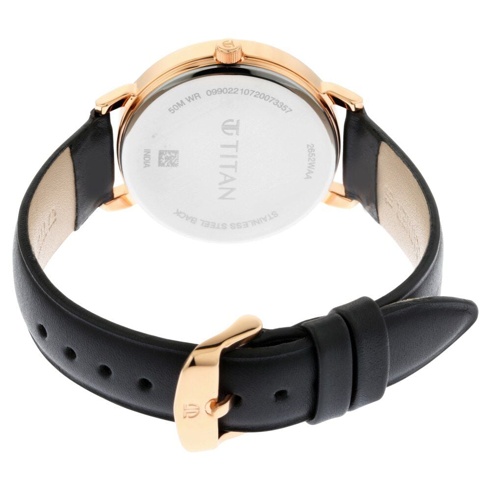 Titan Women's Regal: Roman Numeral Black Dial & Leather Strap Watch