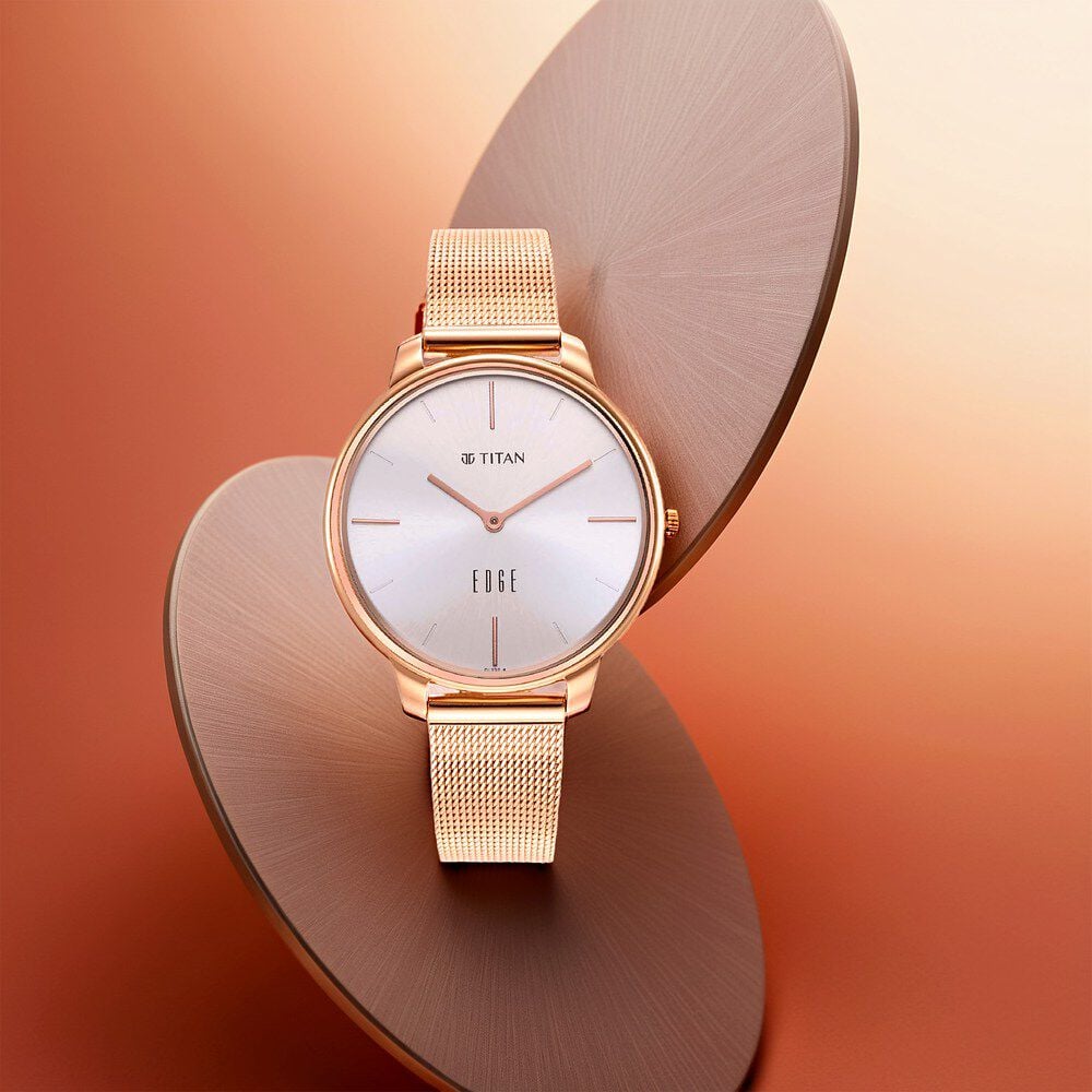 Titan Edge Slim Stainless Steel Strap White Dial Analog Watch for Women