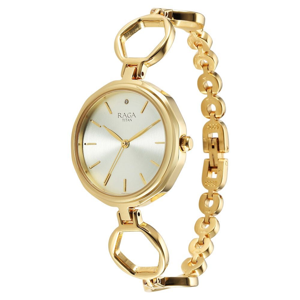 Titan Raga Viva Golden Dial Quartz Analog with Date Metal Strap Watch for Women