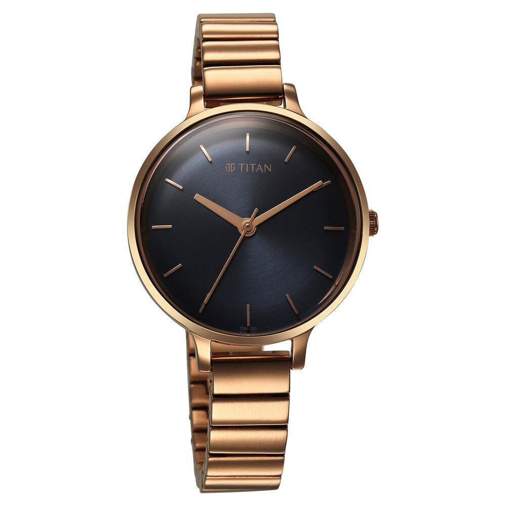 Titan Secluded Quartz Analog Blue Dial Metal Strap Watch For Women