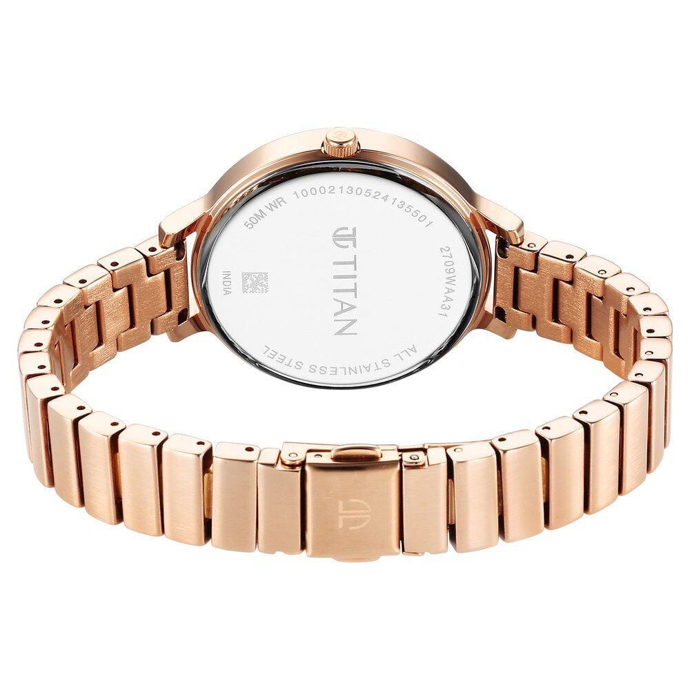 Titan Secluded Quartz Analog Blue Dial Metal Strap Watch For Women