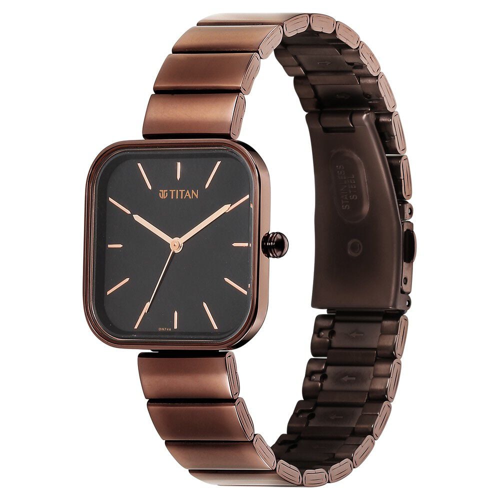Titan Purple Stackables Quartz Analog Black Dial Stainless Steel Strap Watch for Women