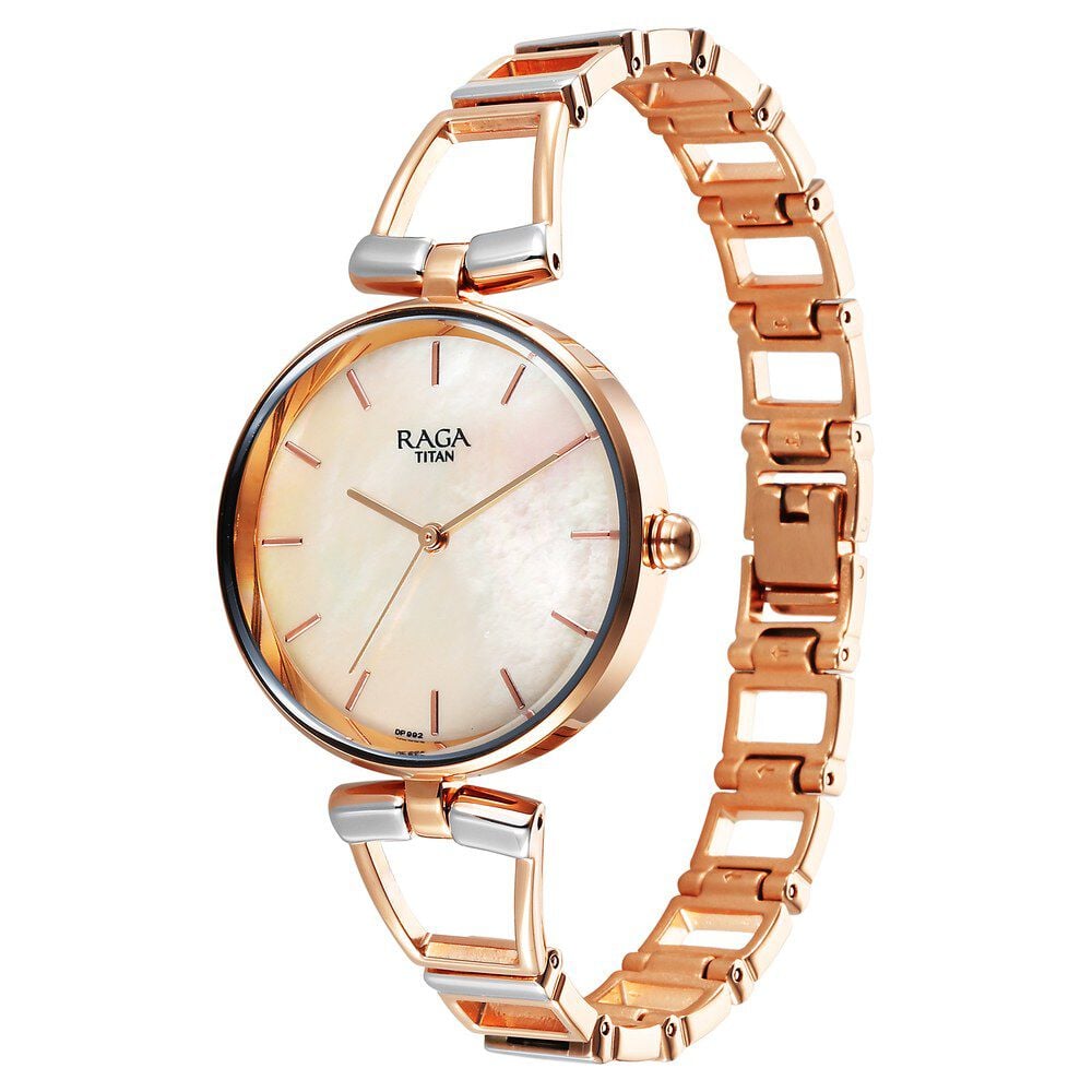 Titan Raga Ascend Quartz Analog Mother Of Pearl Dial With Two Toned Color Metal Strap Watch For Women